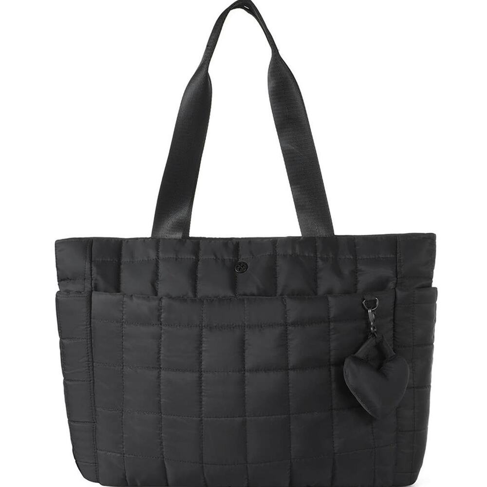 Emilia Tote Bag Quilted Puffer Black with Heart Charm